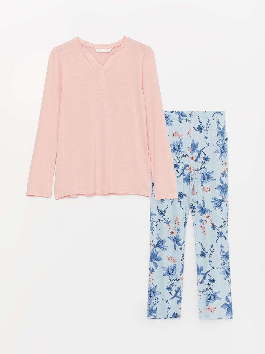 LCW DREAM Henley Neckline Long Sleeve Women's Pajamas Set -W3EA79Z8-LQK