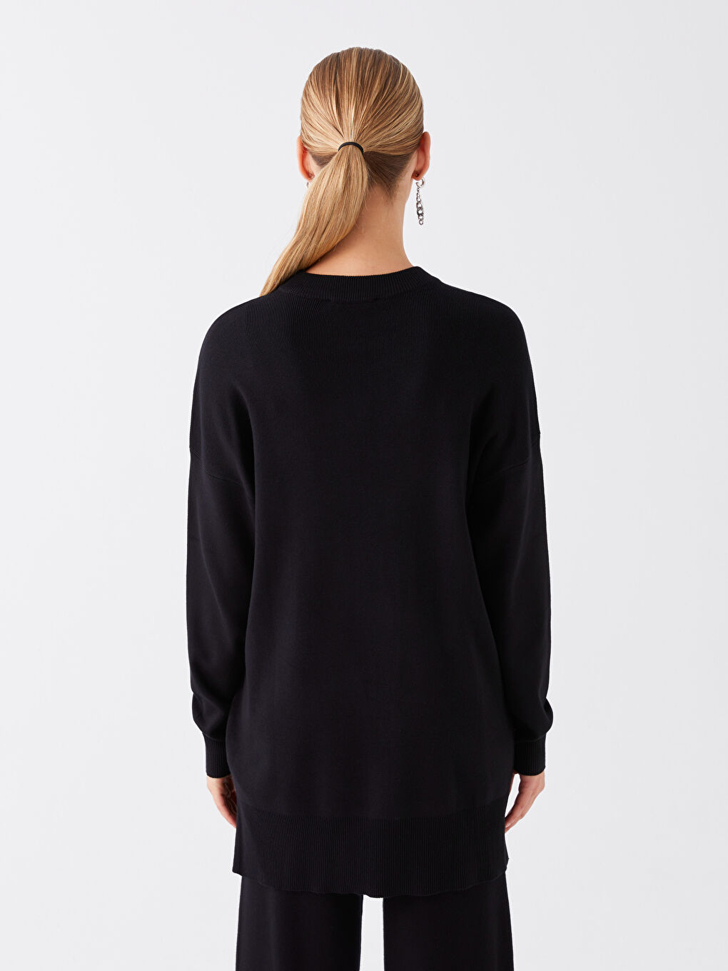 LCW Modest Crew Neck Straight Long Sleeve Oversize Women's Knitwear Tunic -W3EA95Z8-HEG