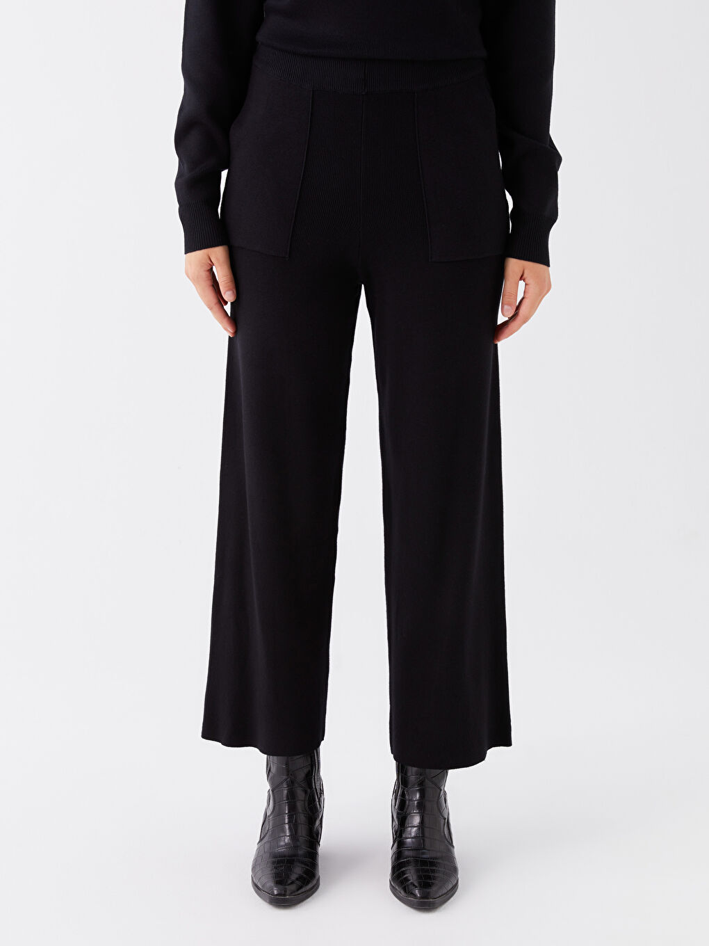 LCW Modest Beli Lastikli Düz Geniş Paça Kadın Triko Pantolon -W3EA96Z8-HEG