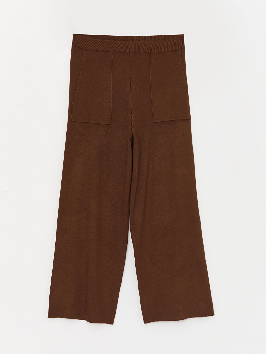 Elasticated Waist Plain Wide Leg Women's Knitwear Trousers-5