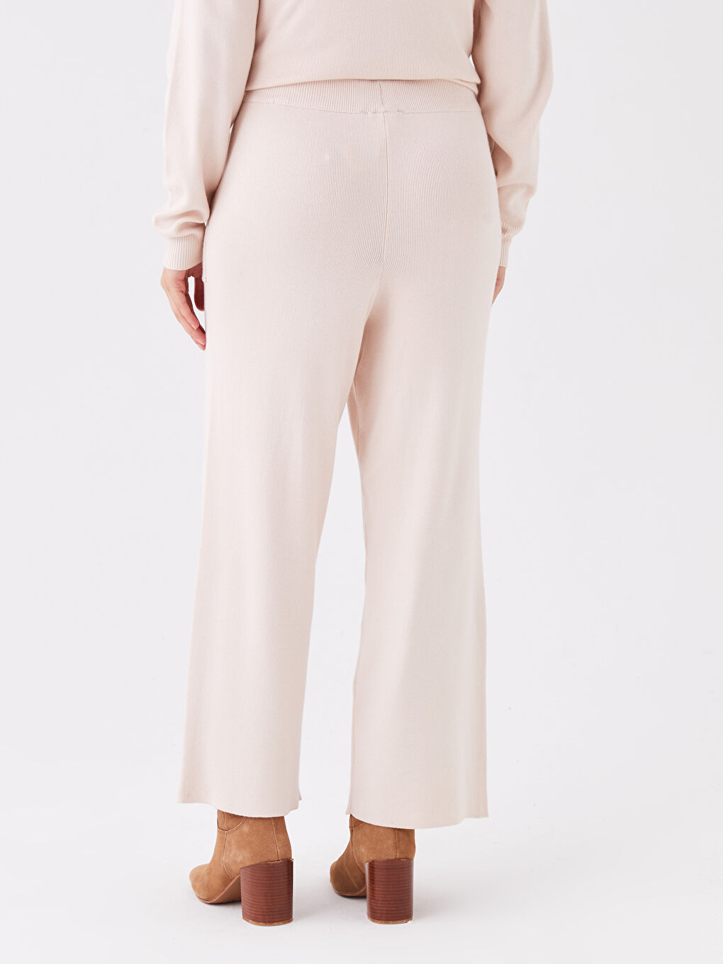 LCW Modest Elasticated Waist Plain Wide Leg Women's Knitwear Trousers -W3EA96Z8-QVQ