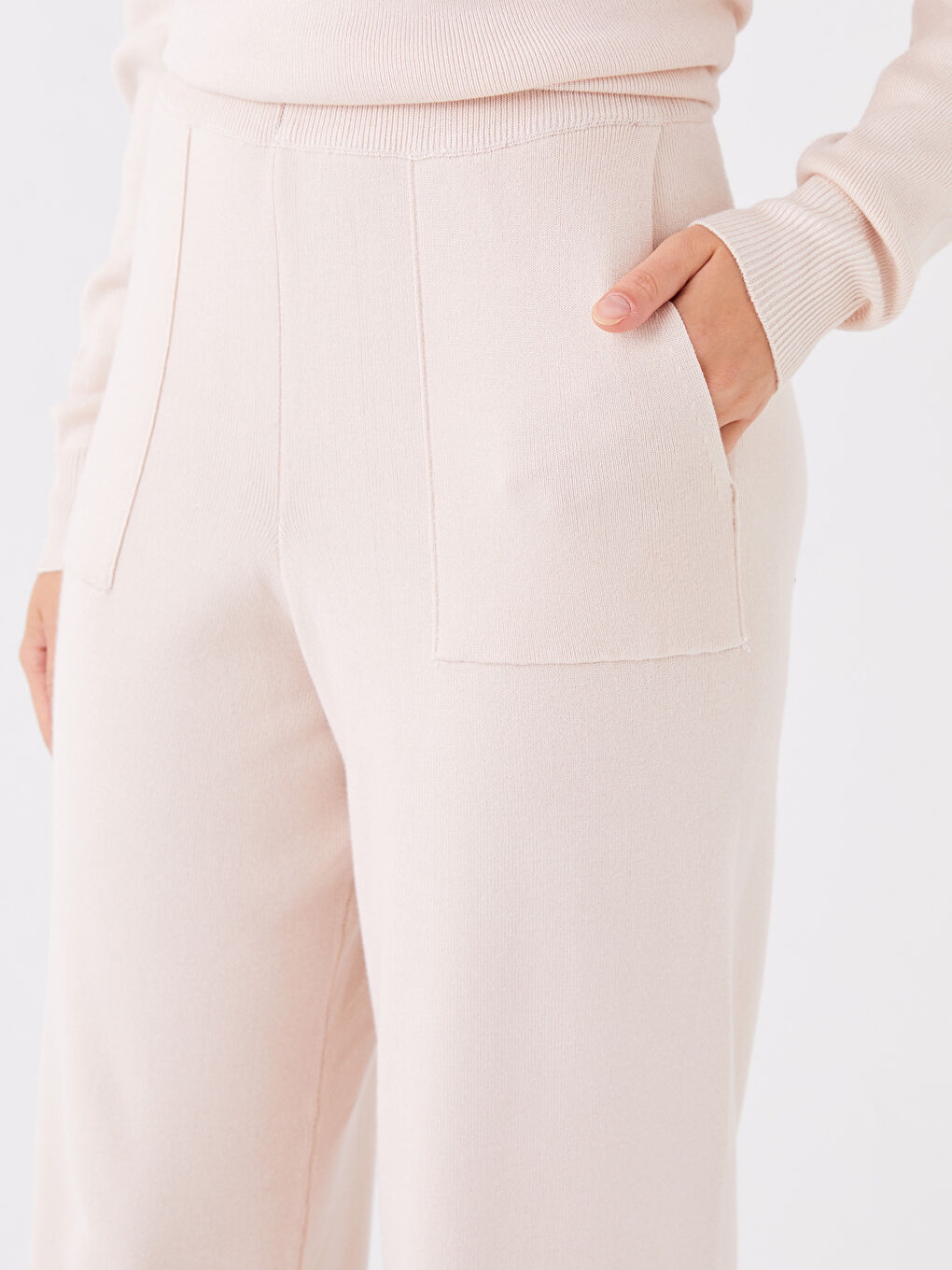 LCW Modest Elasticated Waist Plain Wide Leg Women's Knitwear Trousers -W3EA96Z8-QVQ