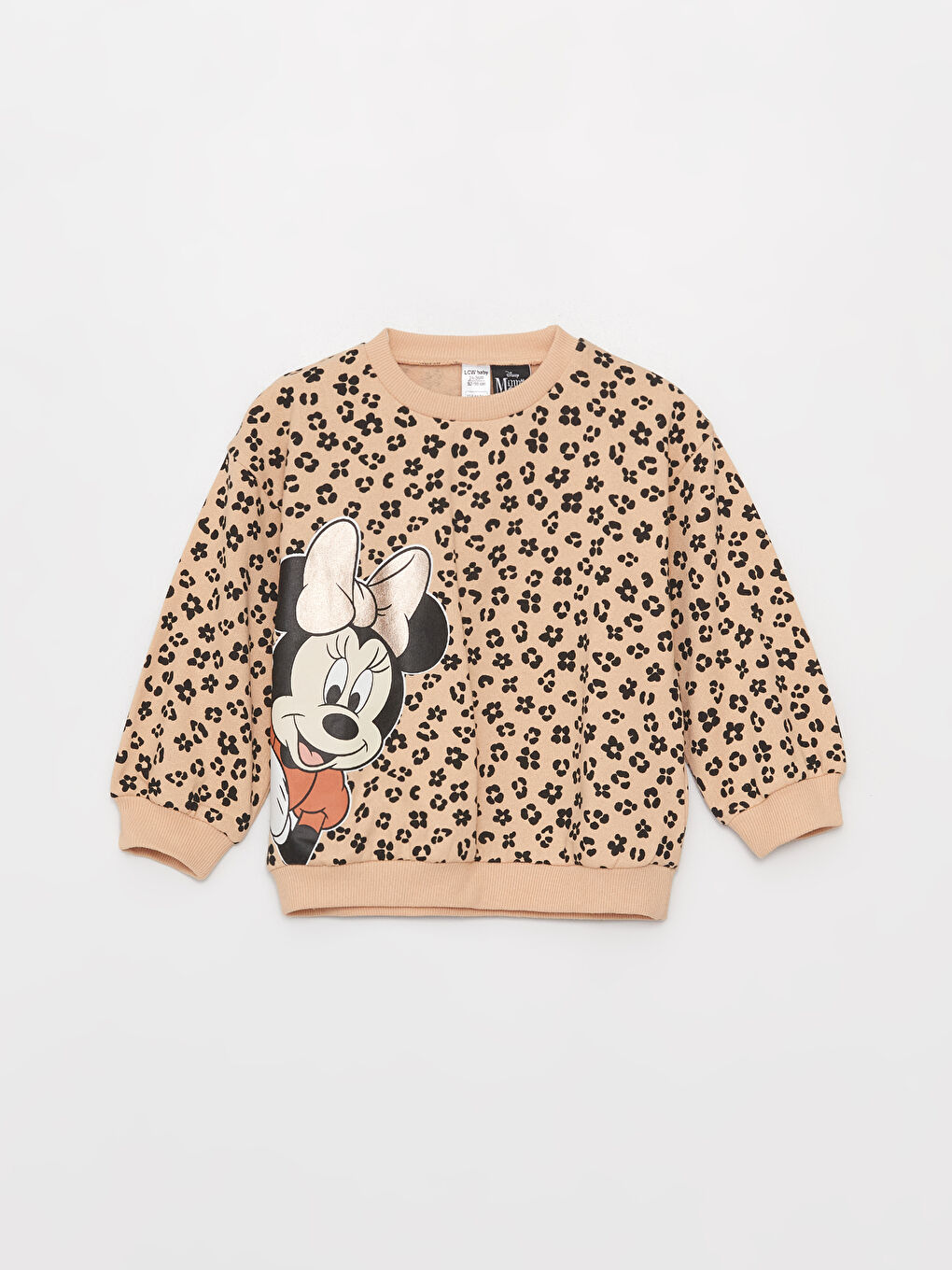 Pembe Bisiklet Yaka Uzun Kollu Minnie Mouse Baskılı Kız Bebek Sweatshirt