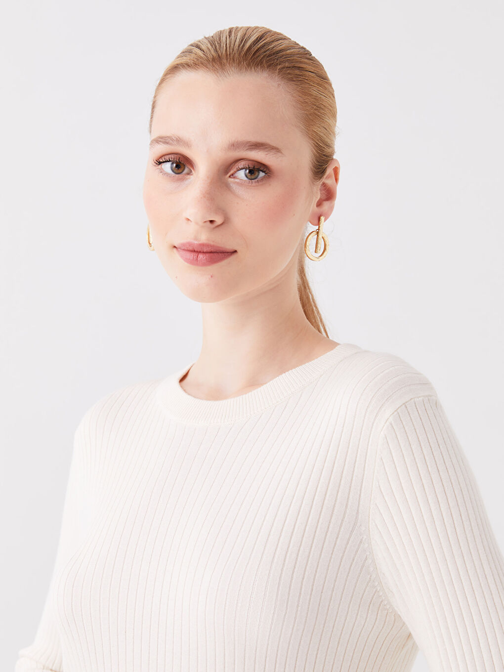 Crew Neck Plain Long Sleeve Women's Knitwear Sweater