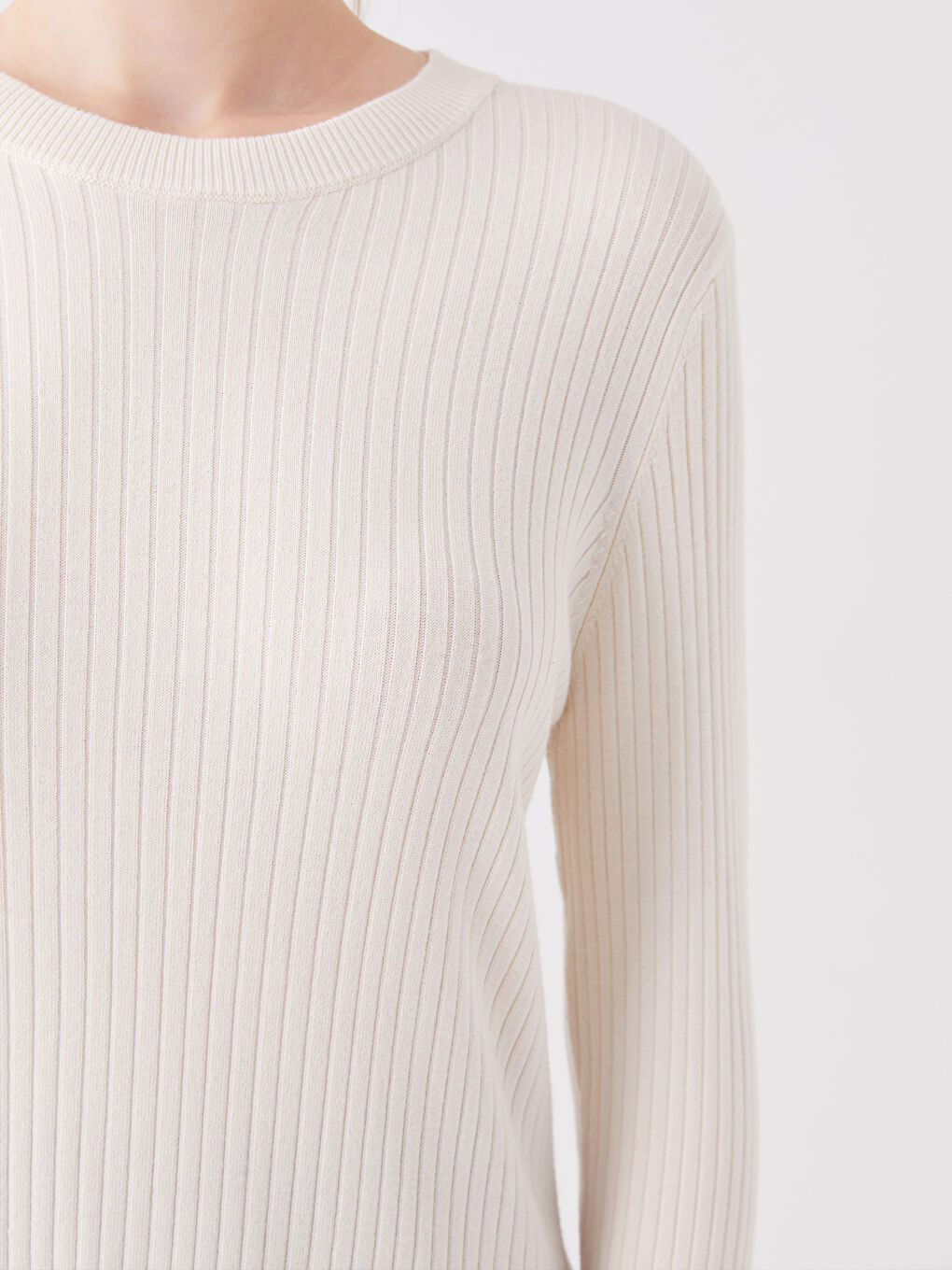Crew Neck Plain Long Sleeve Women's Knitwear Sweater-3