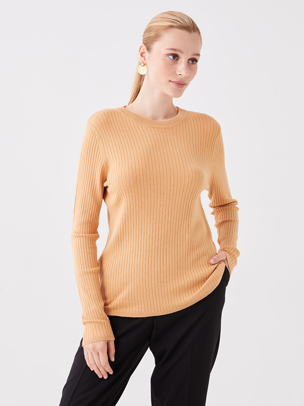 LCW Modest سويتر نسائي بقصة رسمية وأكمام طويلة وفتحة رقبة دائرية -W3EB05Z8-LX8