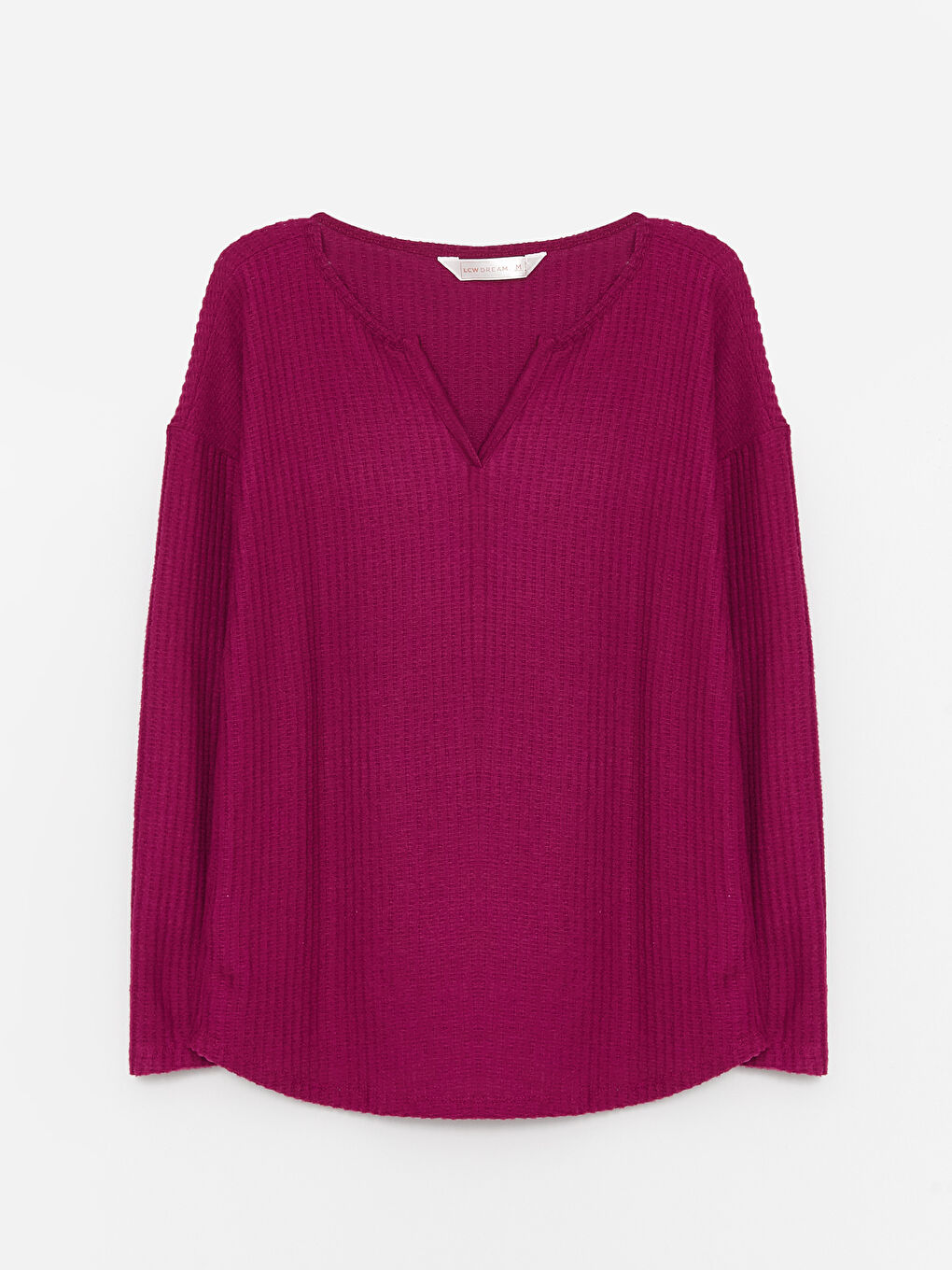 Mor Kaçık Yaka Dokulu Kadın Pijama Üst