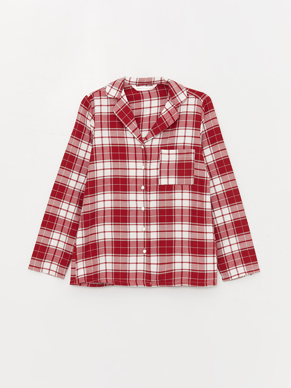 Bordo Gömlek Yaka Ekose Kadın Pijama Üst