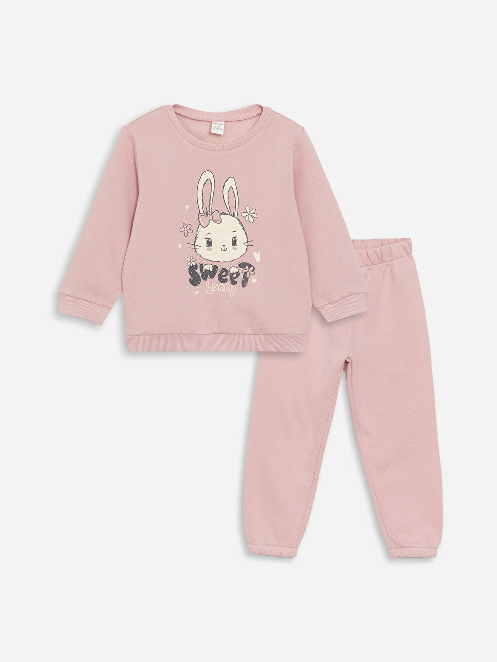 LCW baby Açık Gülkurusu Bisiklet Yaka Uzun Kollu Kız Bebek Sweatshirt ve Eşofman Alt 2'li Takım