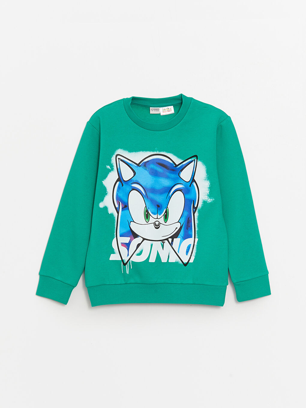 LCW Kids Yeşil Bisiklet Yaka Sonic Baskılı Uzun Kollu Erkek Çocuk Sweatshirt ve Eşofman Altı - 1