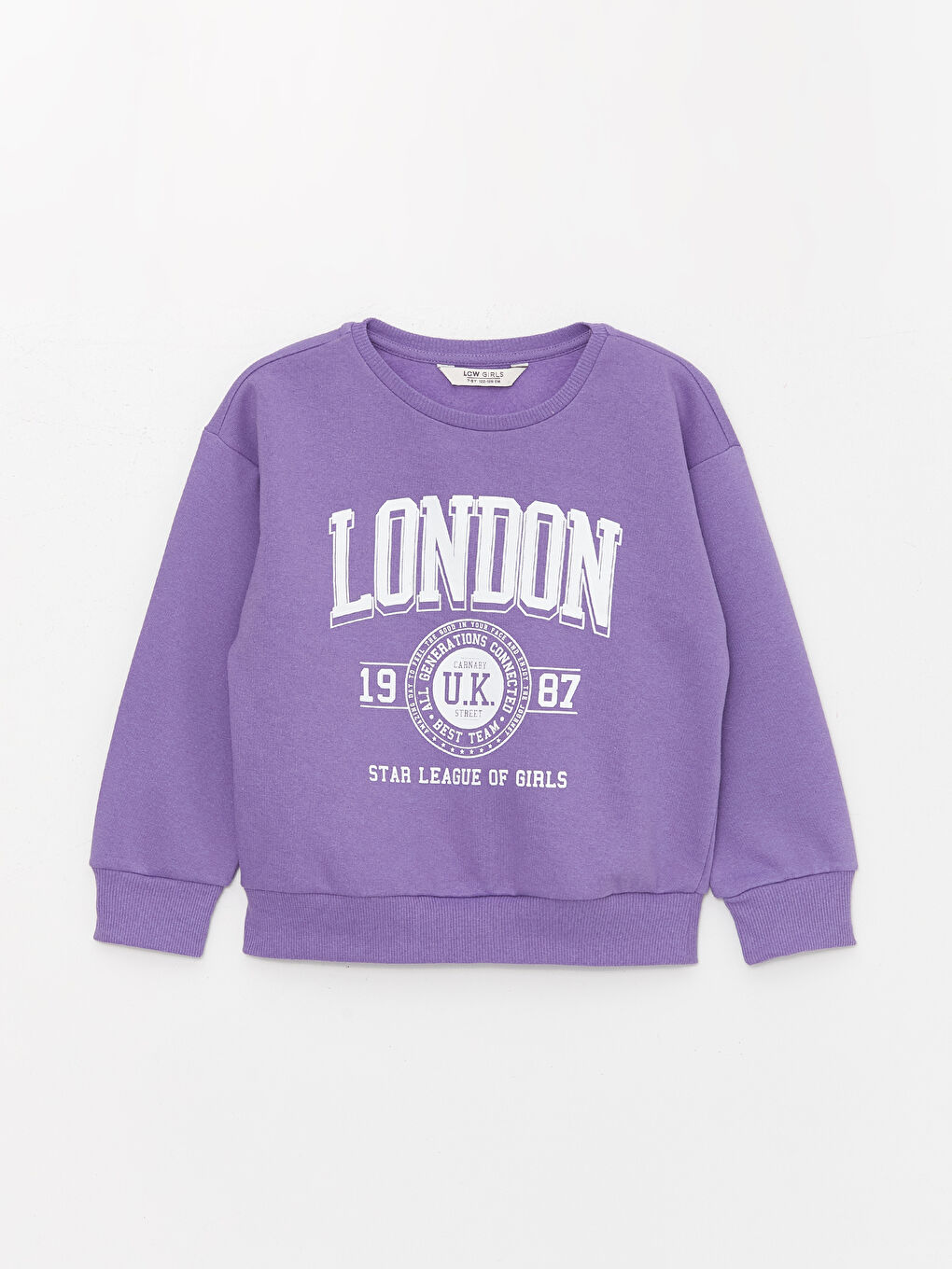 LCW Kids Mor Bisiklet Yaka Baskılı Uzun Kollu Kız Çocuk Sweatshirt