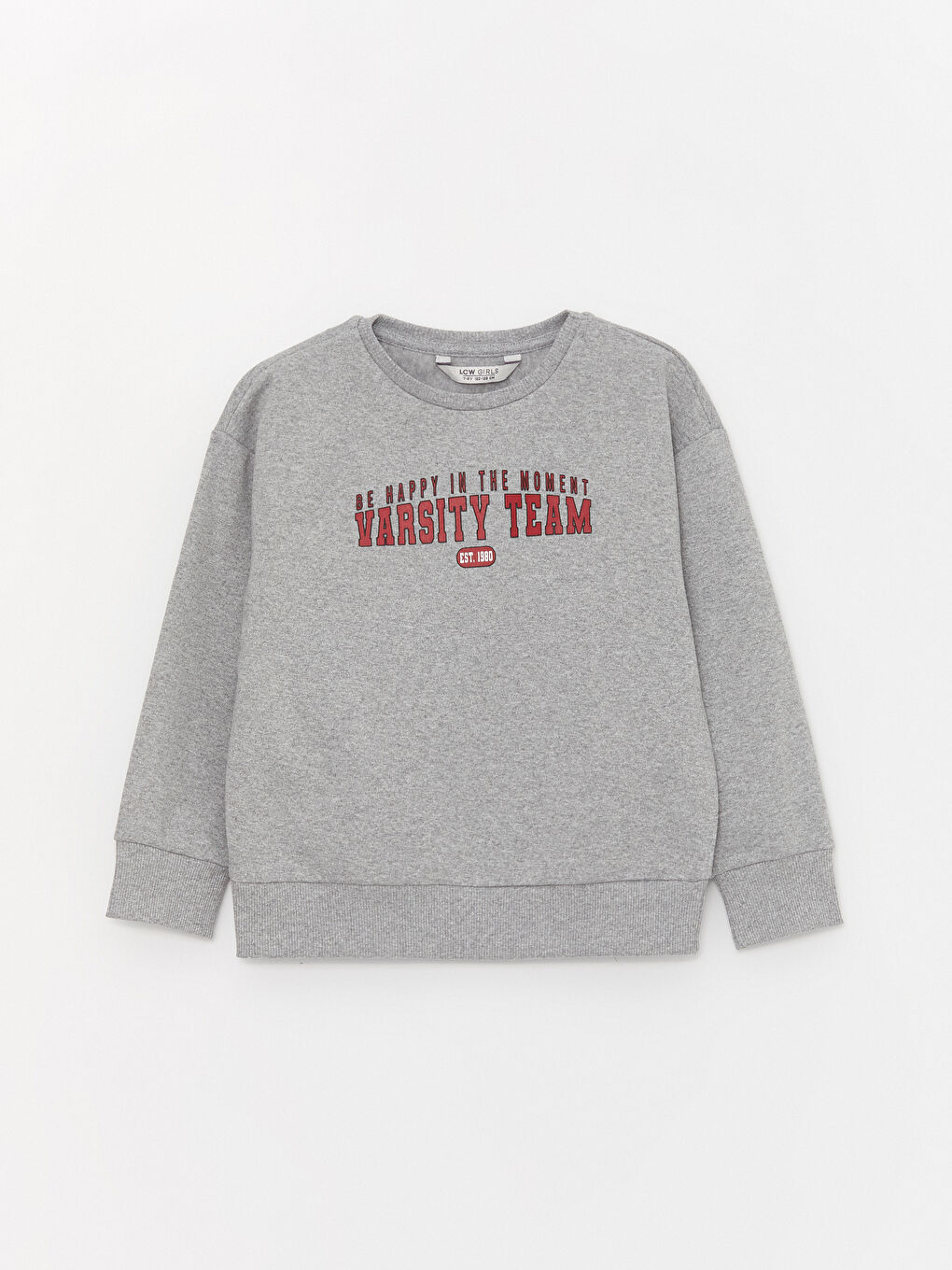 LCW Kids Gri Bisiklet Yaka Baskılı Uzun Kollu Kız Çocuk Sweatshirt