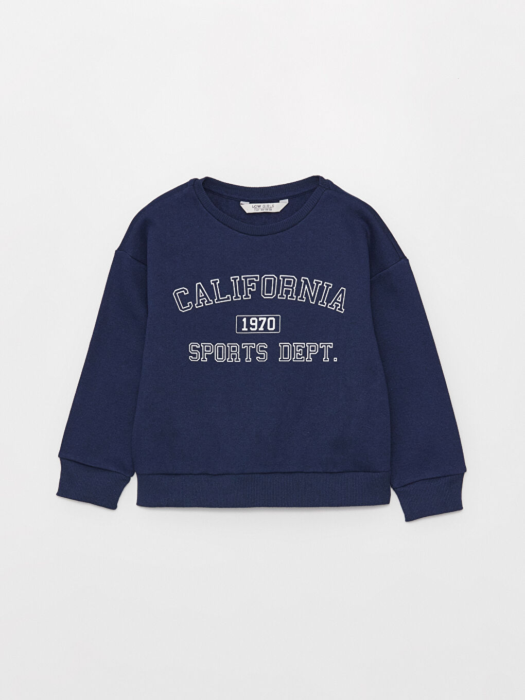 LCW Kids Lacivert Bisiklet Yaka Baskılı Uzun Kollu Kız Çocuk Sweatshirt