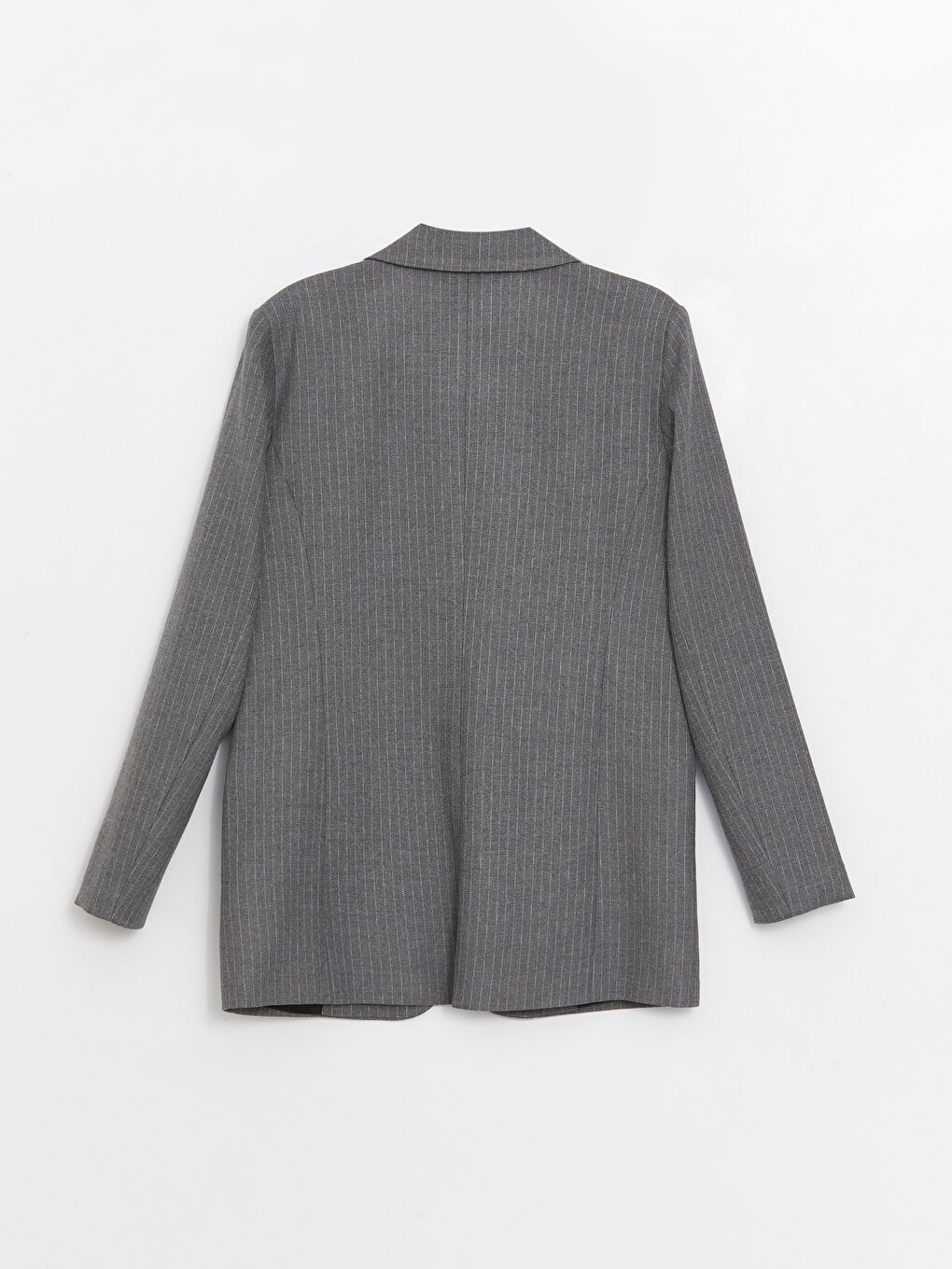Gri Çizgili Uzun Kollu Kadın Blazer Ceket-6