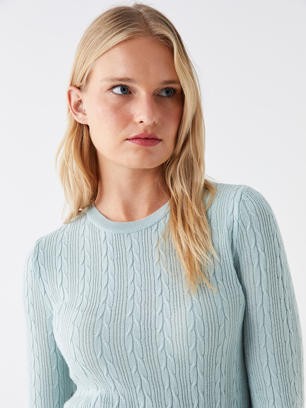 Mavi Bisiklet Yaka Kendinden Desenli Uzun Kollu Kadın Triko Kazak-2