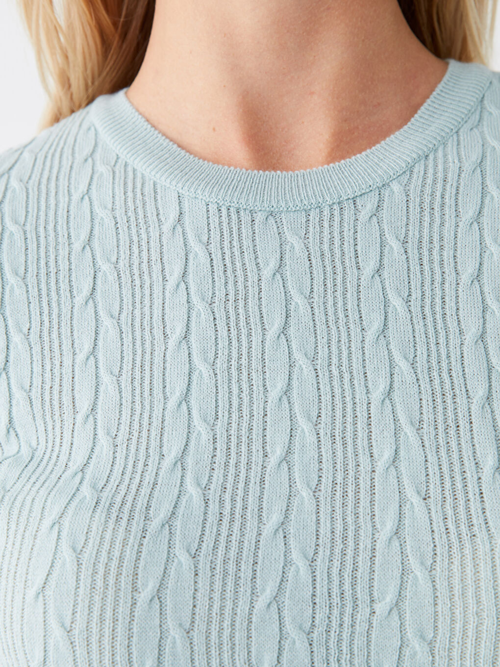 Mavi Bisiklet Yaka Kendinden Desenli Uzun Kollu Kadın Triko Kazak-3