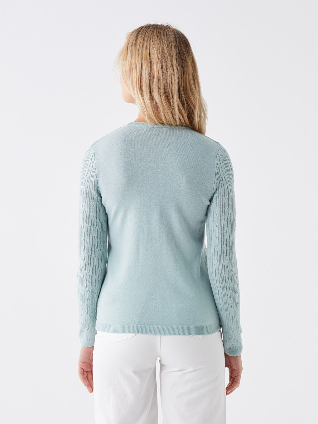 Mavi Bisiklet Yaka Kendinden Desenli Uzun Kollu Kadın Triko Kazak-4