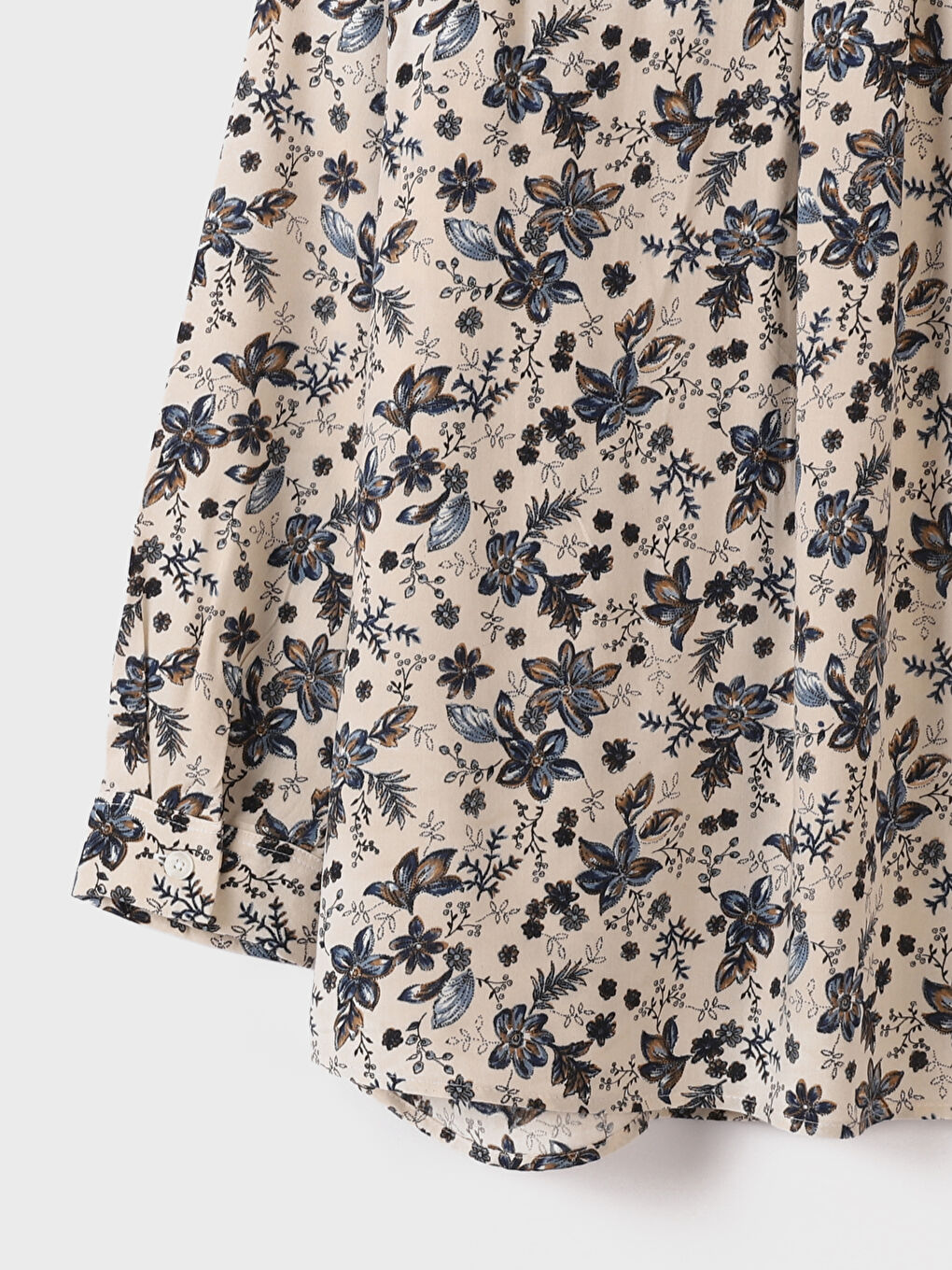 Notch Neck Patterned Long Sleeve Women's Blouse-3