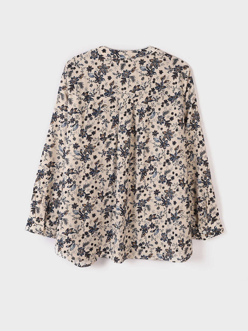 Notch Neck Patterned Long Sleeve Women's Blouse-1