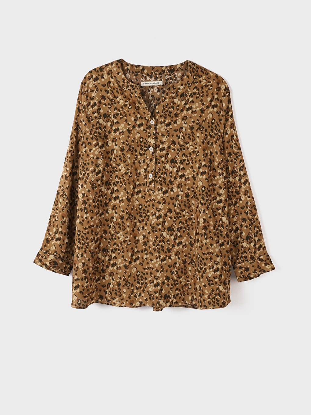 Grandad Collar Patterned Long Sleeve Women's Blouse -W3EC37Z8-LQC