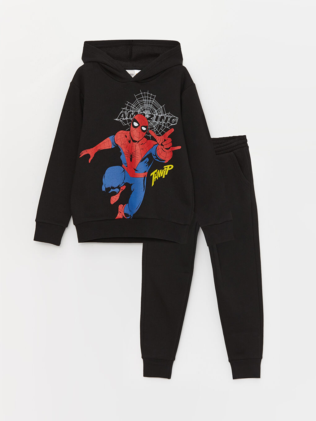 Siyah Spiderman Baskılı Erkek Çocuk Hoodie ve Eşofman Altı