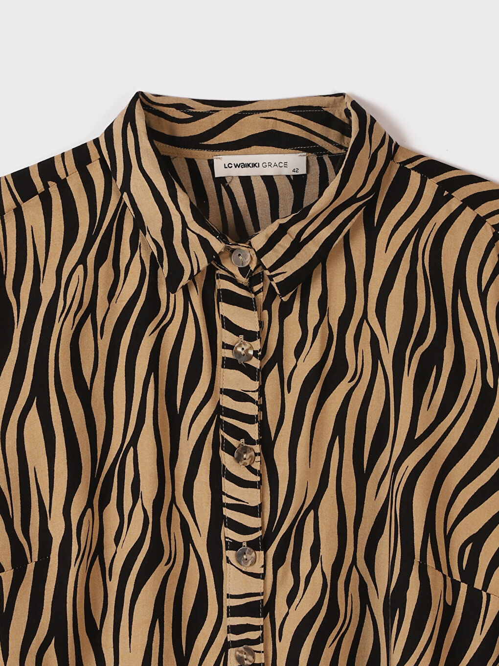 قميص نسائي كم طويل منقوش-1