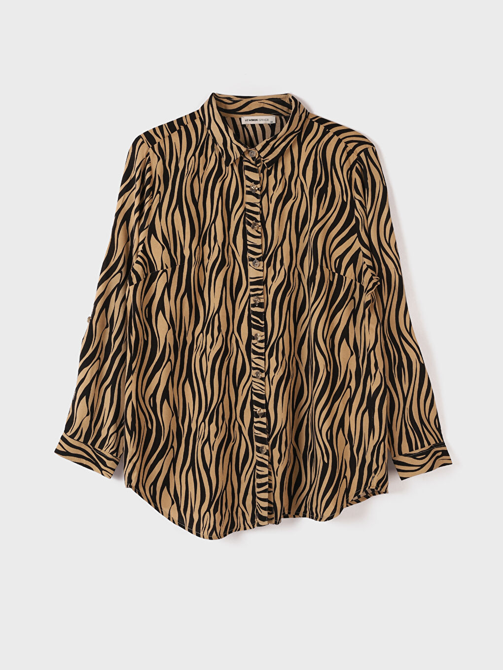 قميص نسائي كم طويل منقوش