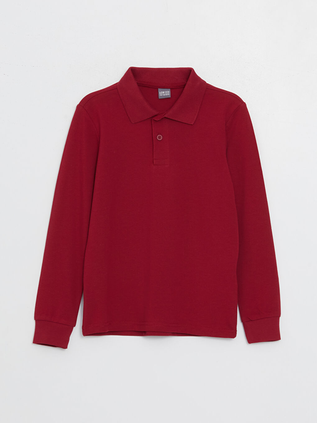 Bordo Polo Yaka Basic Uzun Kollu Erkek Çocuk Tişört
