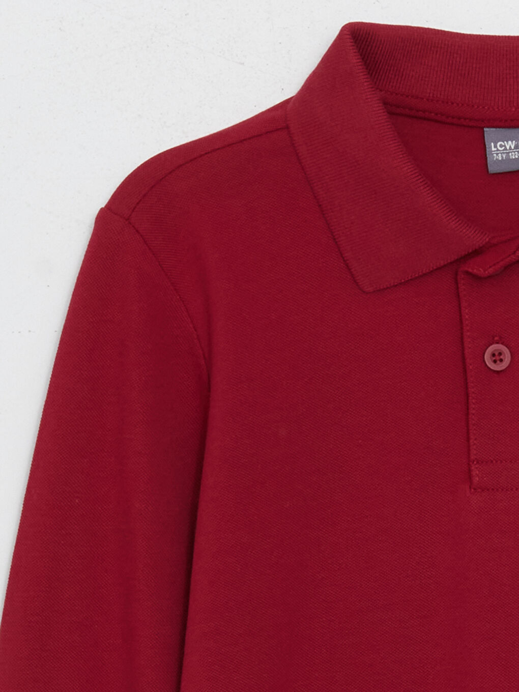 Bordo Polo Yaka Basic Uzun Kollu Erkek Çocuk Tişört-2