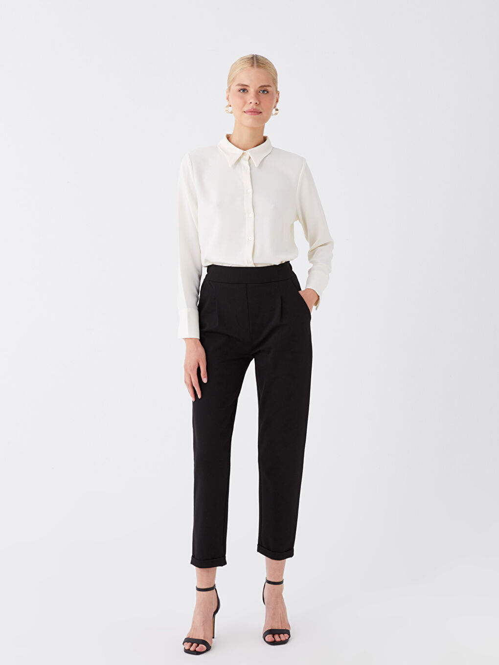 Siyah Beli Lastikli Rahat Kalıp Kadın Pantolon-1