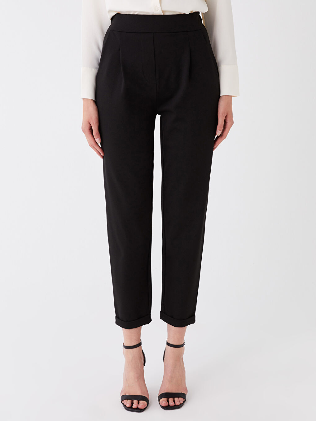 Siyah Beli Lastikli Rahat Kalıp Kadın Pantolon-2