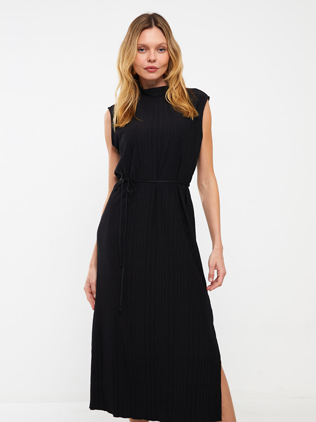 High Collar, Self-Patterned Women's Evening Dress-1