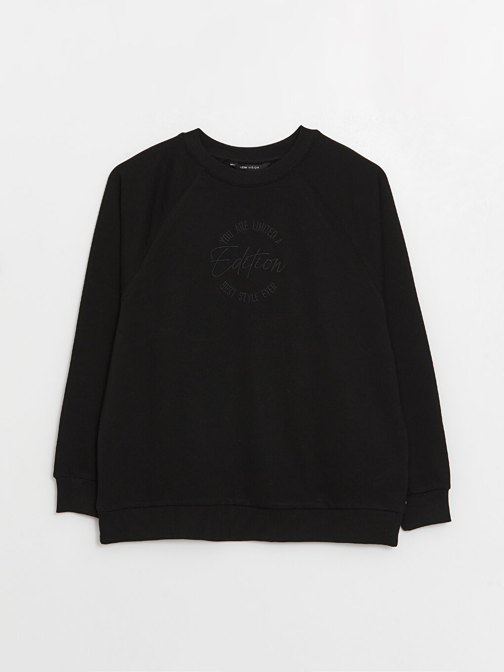 LCW Vision Siyah Bisiklet Yaka Nakışlı Uzun Kollu Oversize Kadın Sweatshirt - 5