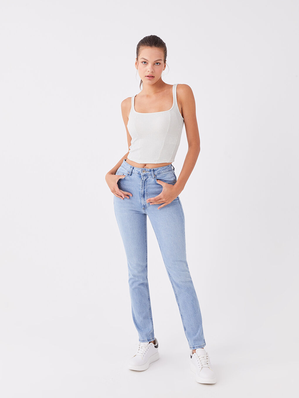 XSIDE Açık Mavi Yüksek Bel Straight Fit Kadın Jean Pantolon