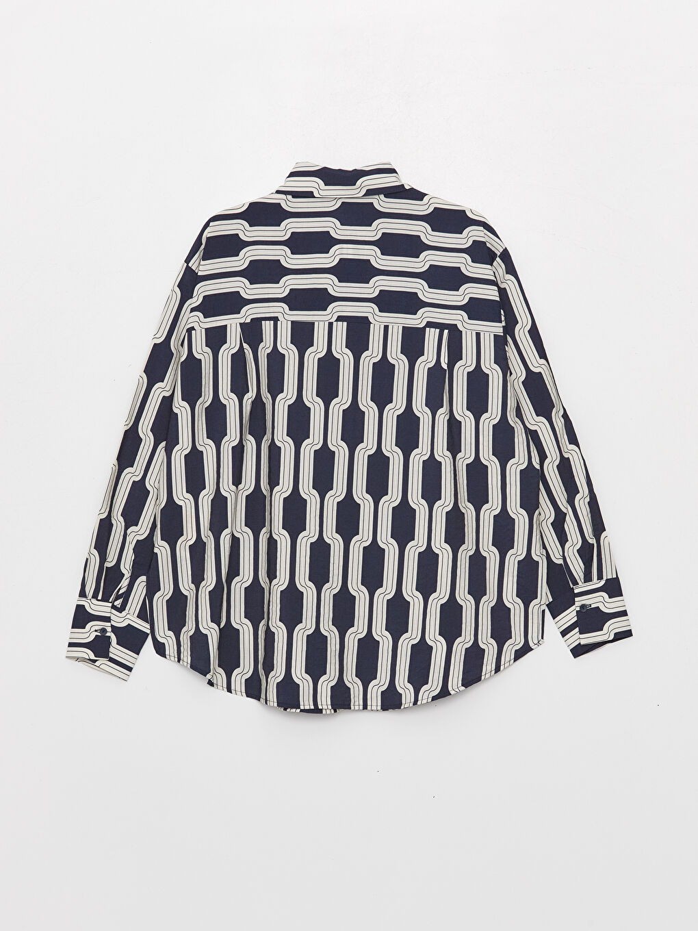 Lacivert Desenli Uzun Kollu Oversize Kadın Gömlek-6