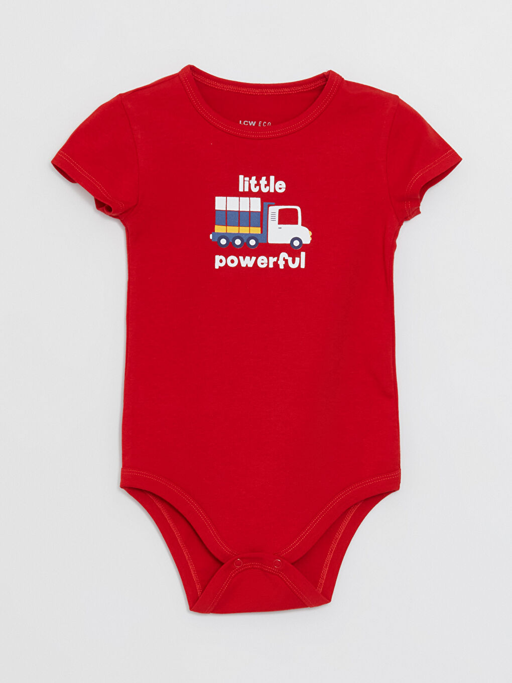 Kırmızı Baskılı Bisiklet Yaka Kısa Kollu Erkek Bebek Çıtçıtlı Bodysuit