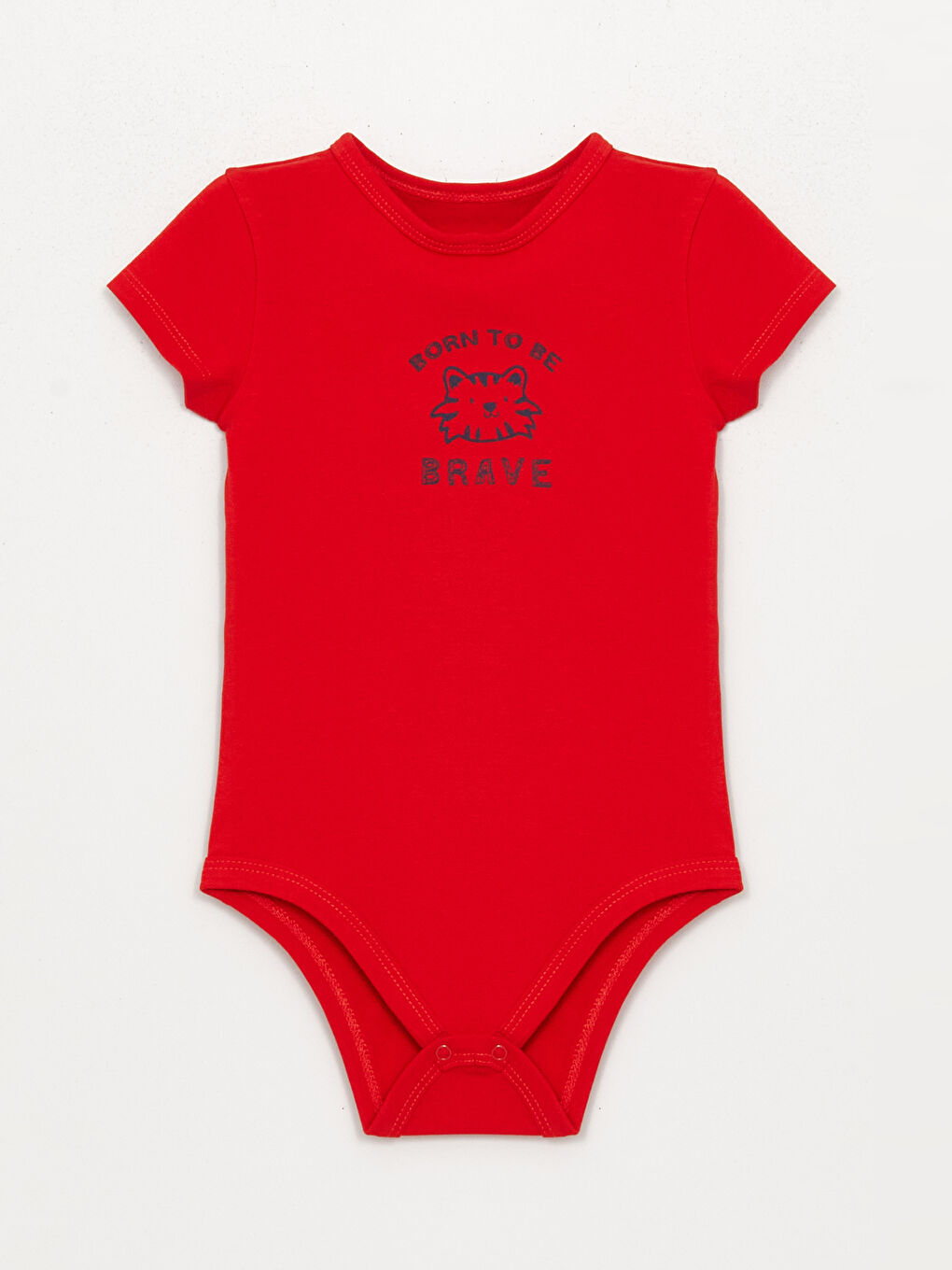 Kırmızı Baskılı Bisiklet Yaka Kısa Kollu Erkek Bebek Çıtçıtlı Bodysuit