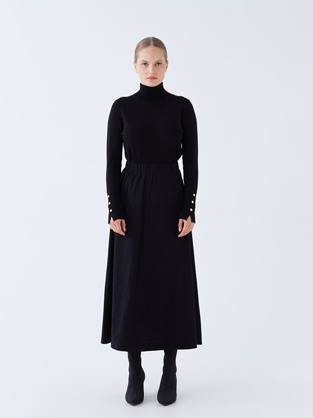 Siyah Beli Lastikli Rahat Kalıp Kadın Etek