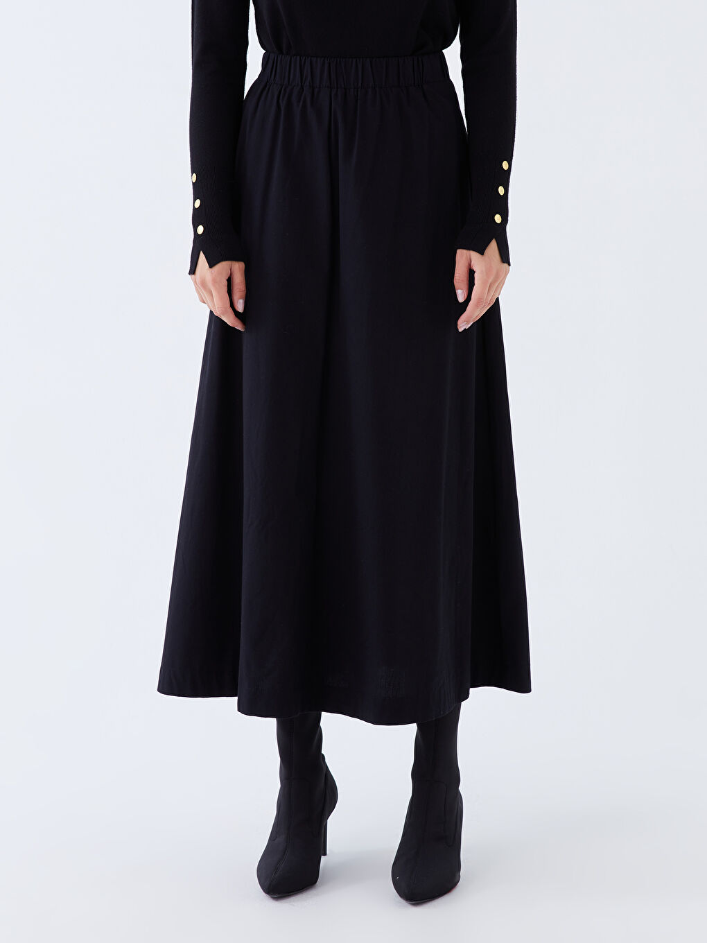 Siyah Beli Lastikli Rahat Kalıp Kadın Etek-2