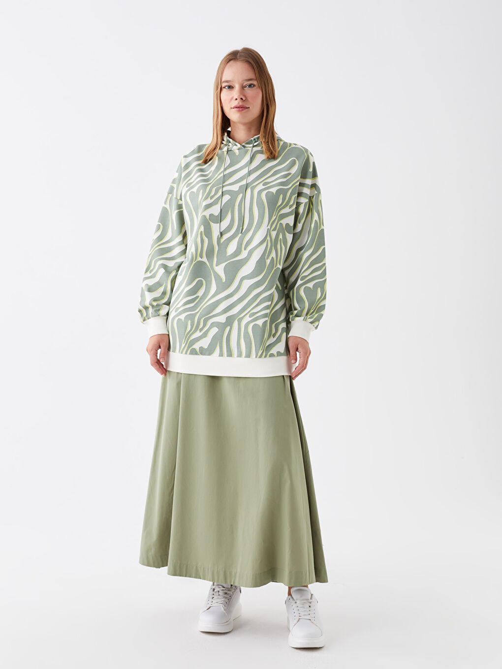 Haki Beli Lastikli Rahat Kalıp Kadın Etek-1