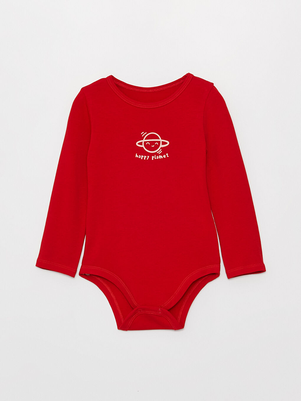 Kırmızı Bisiklet Yaka Uzun Kollu Baskılı Erkek Bebek Çıtçıtlı Body