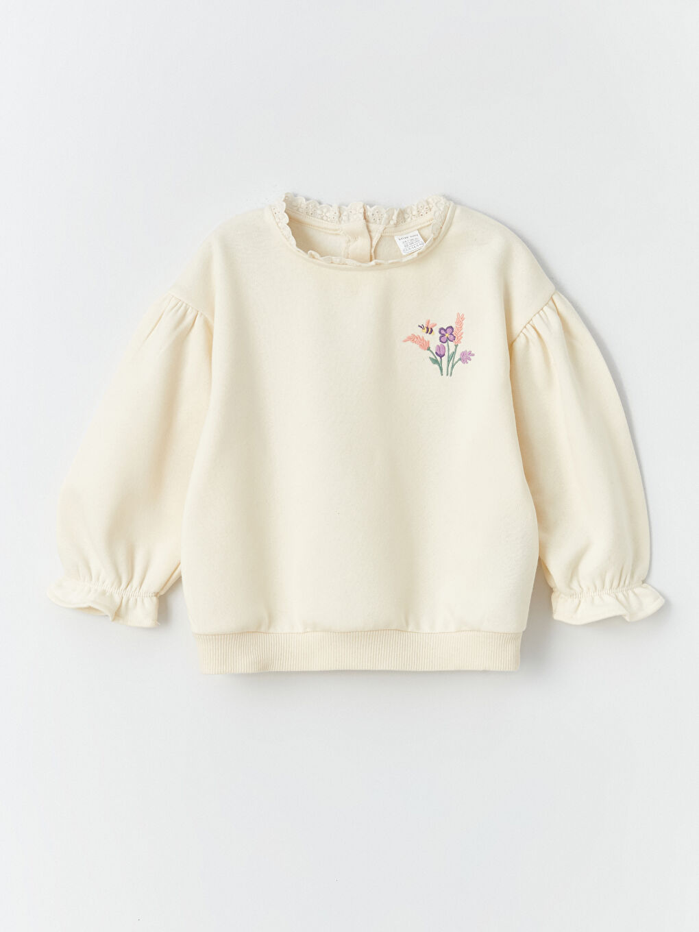 LCW baby Ekru Bisiklet Yaka Uzun Kollu Nakışlı Kız Bebek Sweatshirt - 3