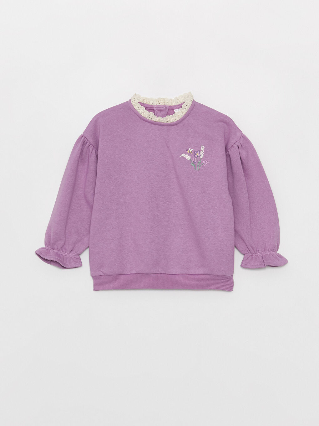 LCW baby Mor Bisiklet Yaka Uzun Kollu Nakışlı Kız Bebek Sweatshirt - 2