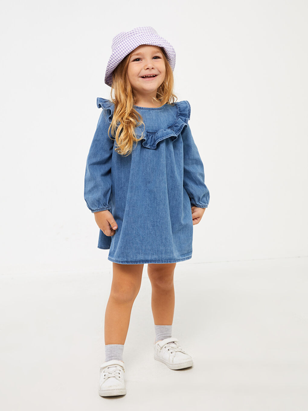 Mavi Bisiklet Yaka Kız Bebek Jean Elbise-1