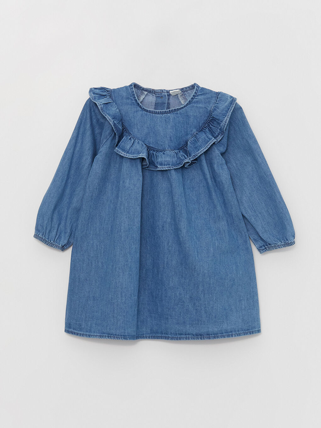 Mavi Bisiklet Yaka Kız Bebek Jean Elbise-2