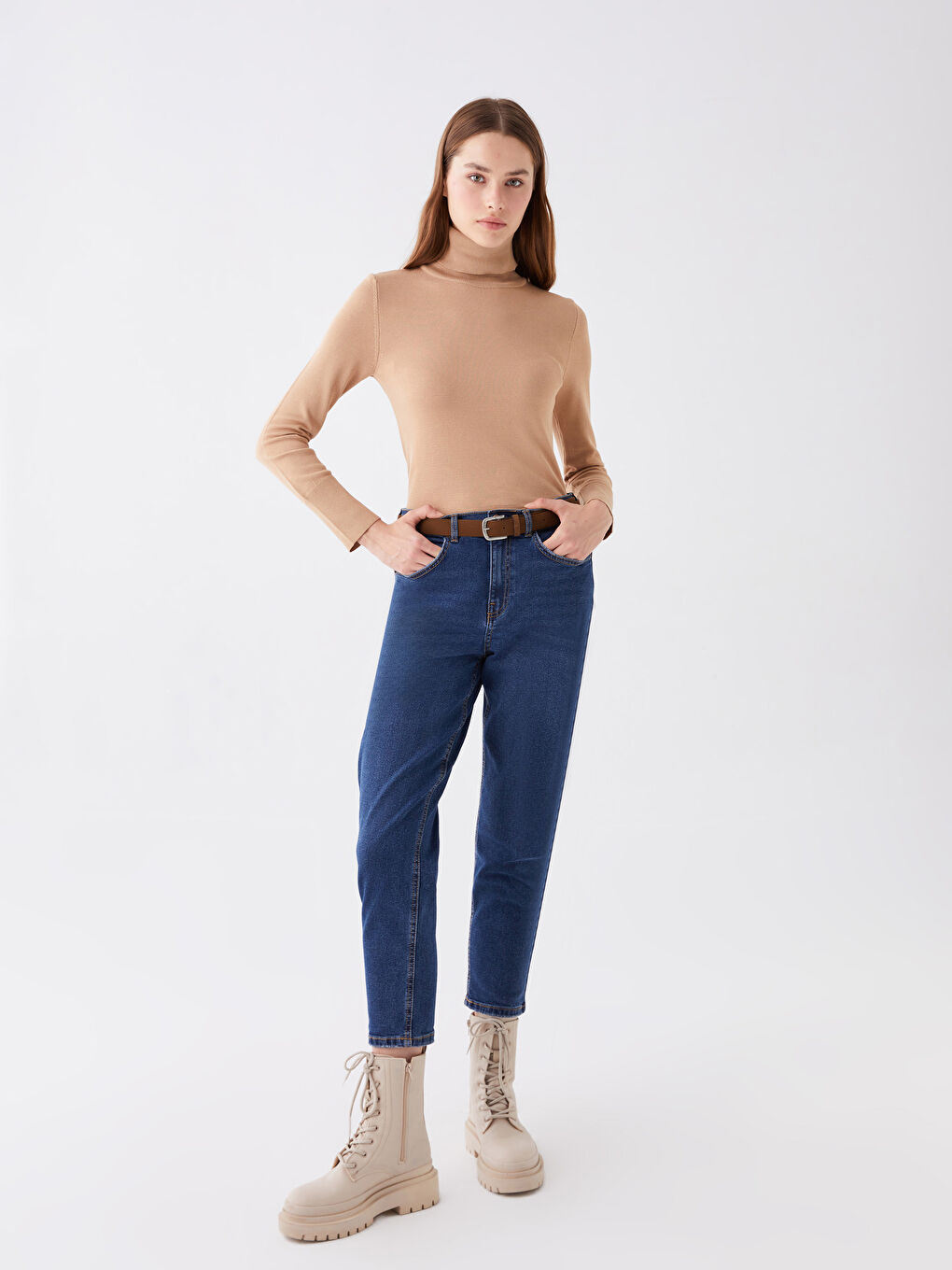 LCW Jeans Koyu Rodeo Yüksek Bel Mom Fit Kadın Jean Pantolon - 1