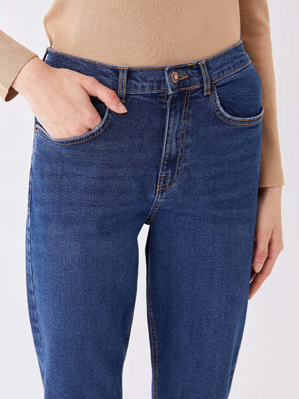 LCW Jeans Koyu Rodeo Yüksek Bel Mom Fit Kadın Jean Pantolon - 2