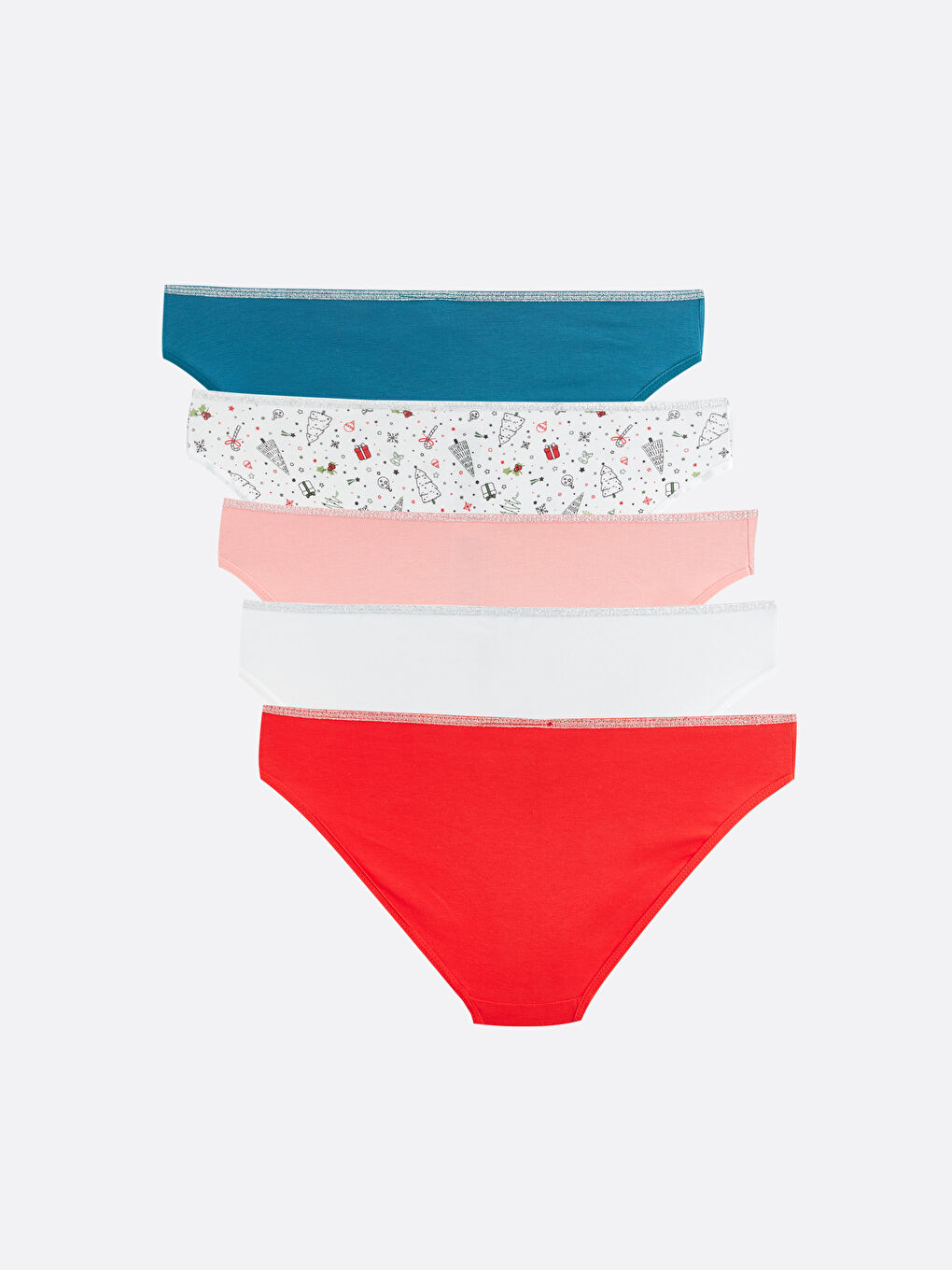 LCW Young Beyaz Baskılı Yılbaşı Temalı Baskılı Bikini Külot 5'li Paket - 1