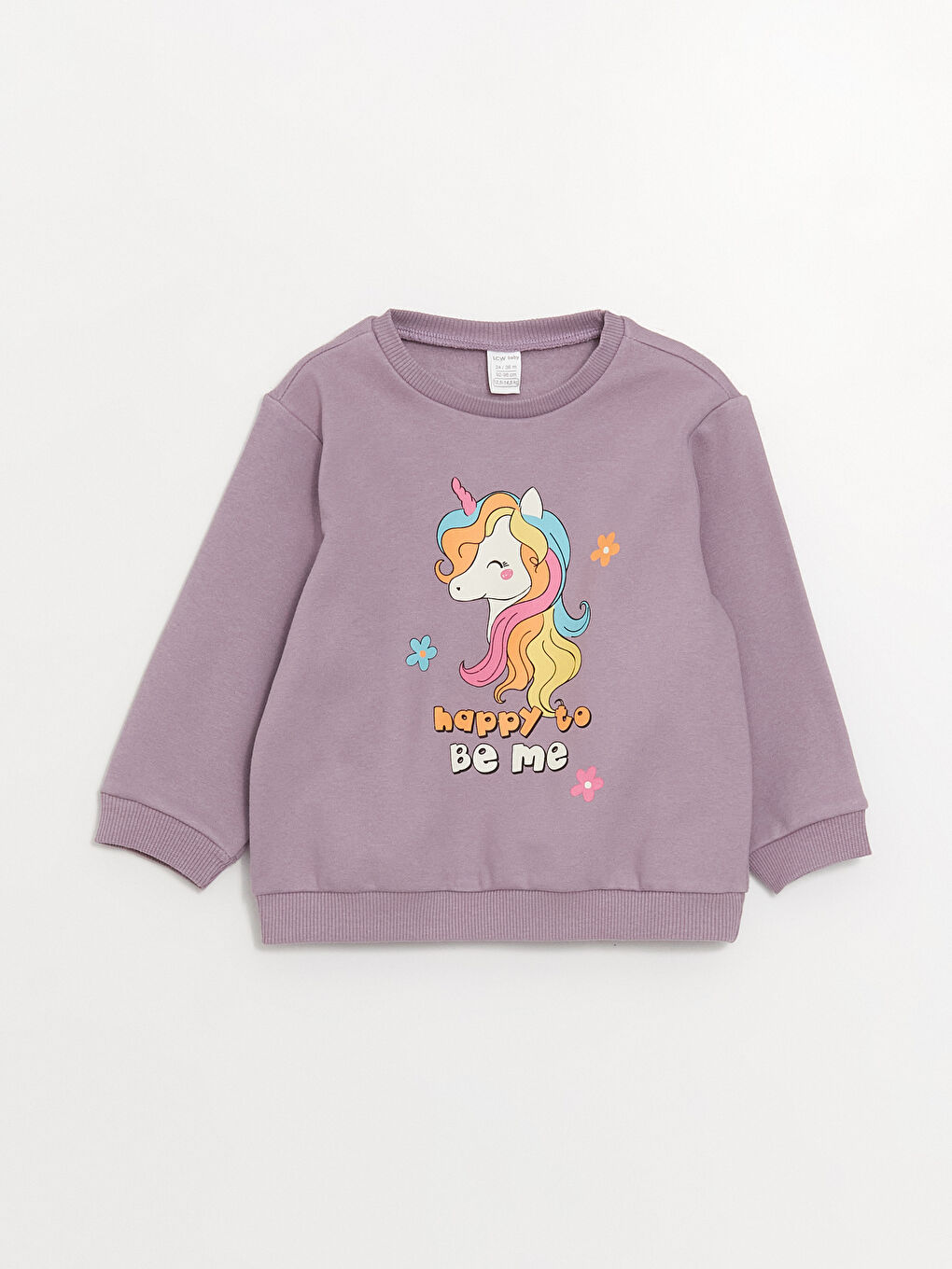 LCW baby Lila Bisiklet Yaka Baskılı Kız Bebek Sweatshirt