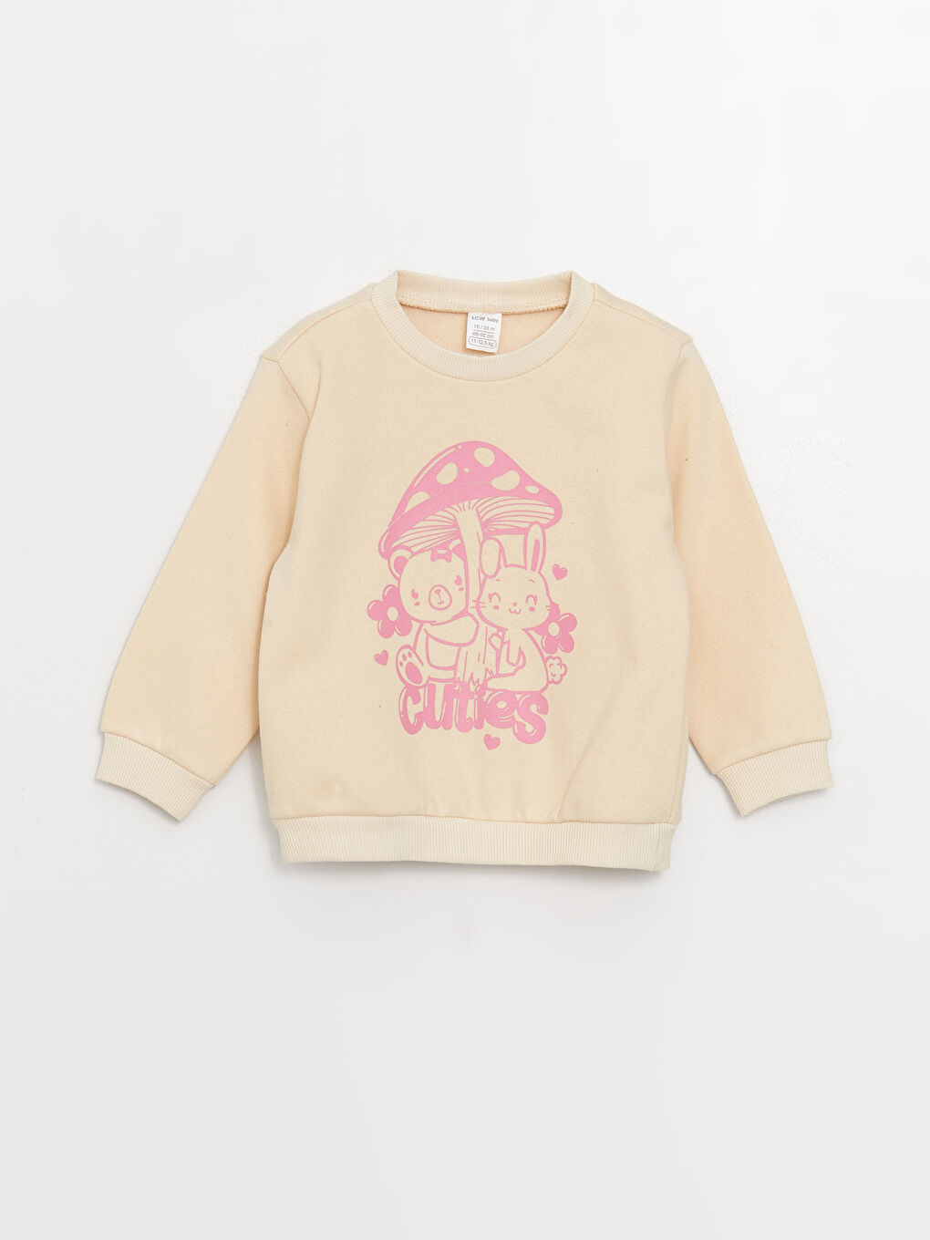 Bej Bisiklet Yaka Baskılı Kız Bebek Sweatshirt